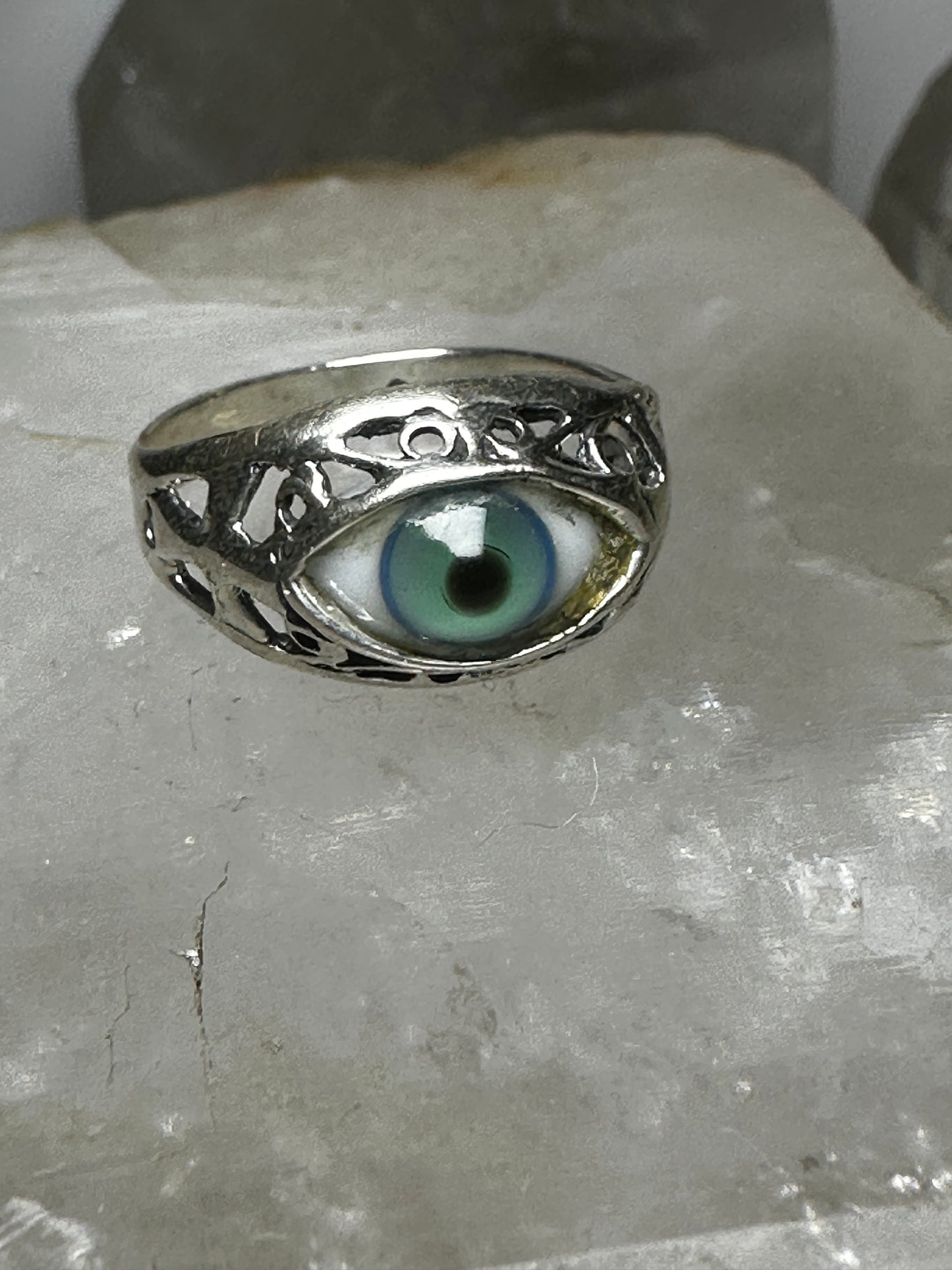 Eye ring size 8.75  cross band sterling silver women men