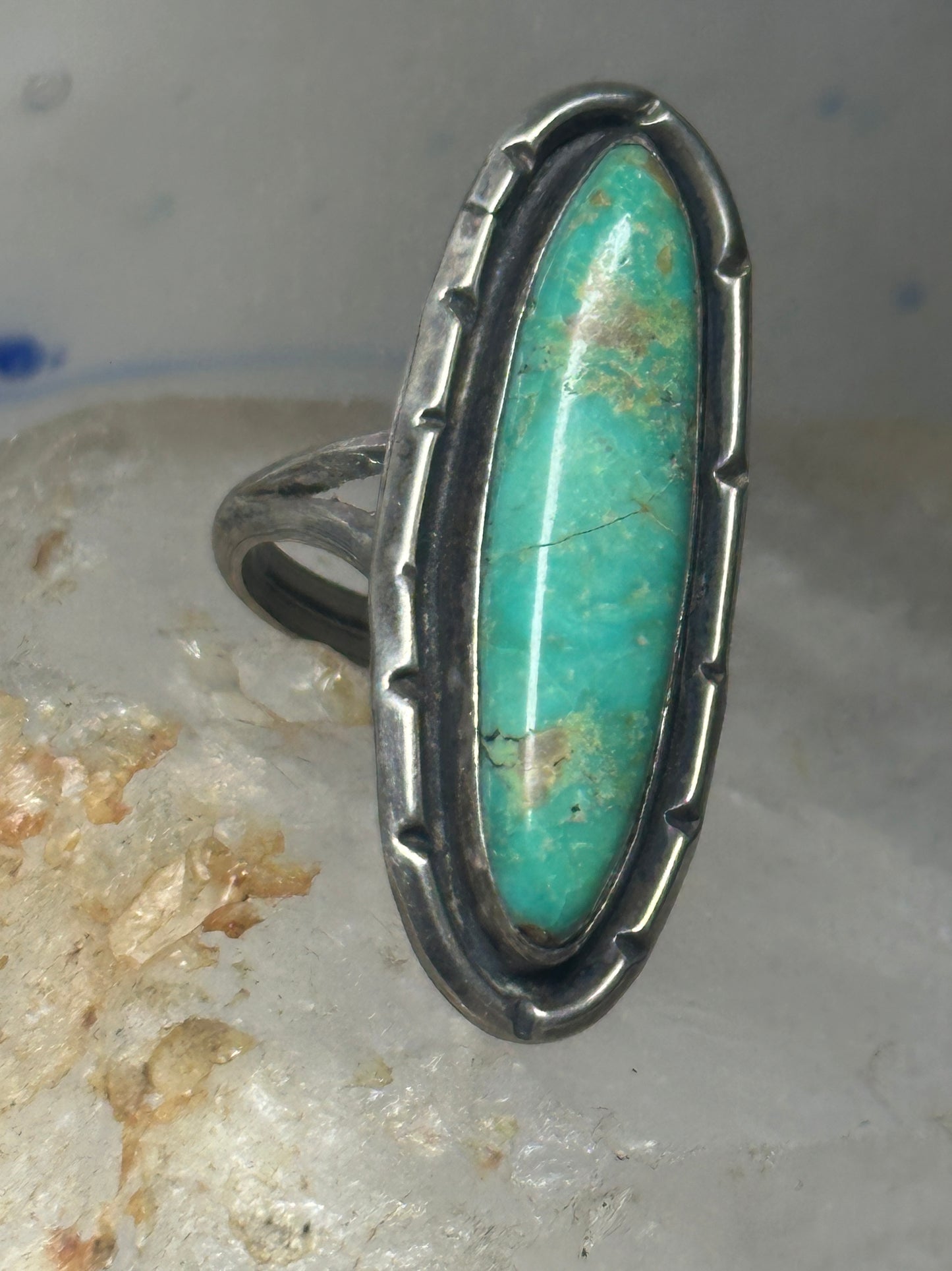 Long Navajo ring turquoise sterling silver size 8.50 women