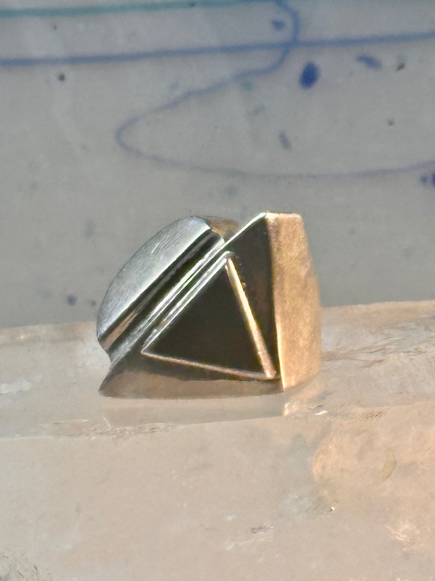 Onyx ring brutalist size 5 architectural  modernist band sterling silver women
