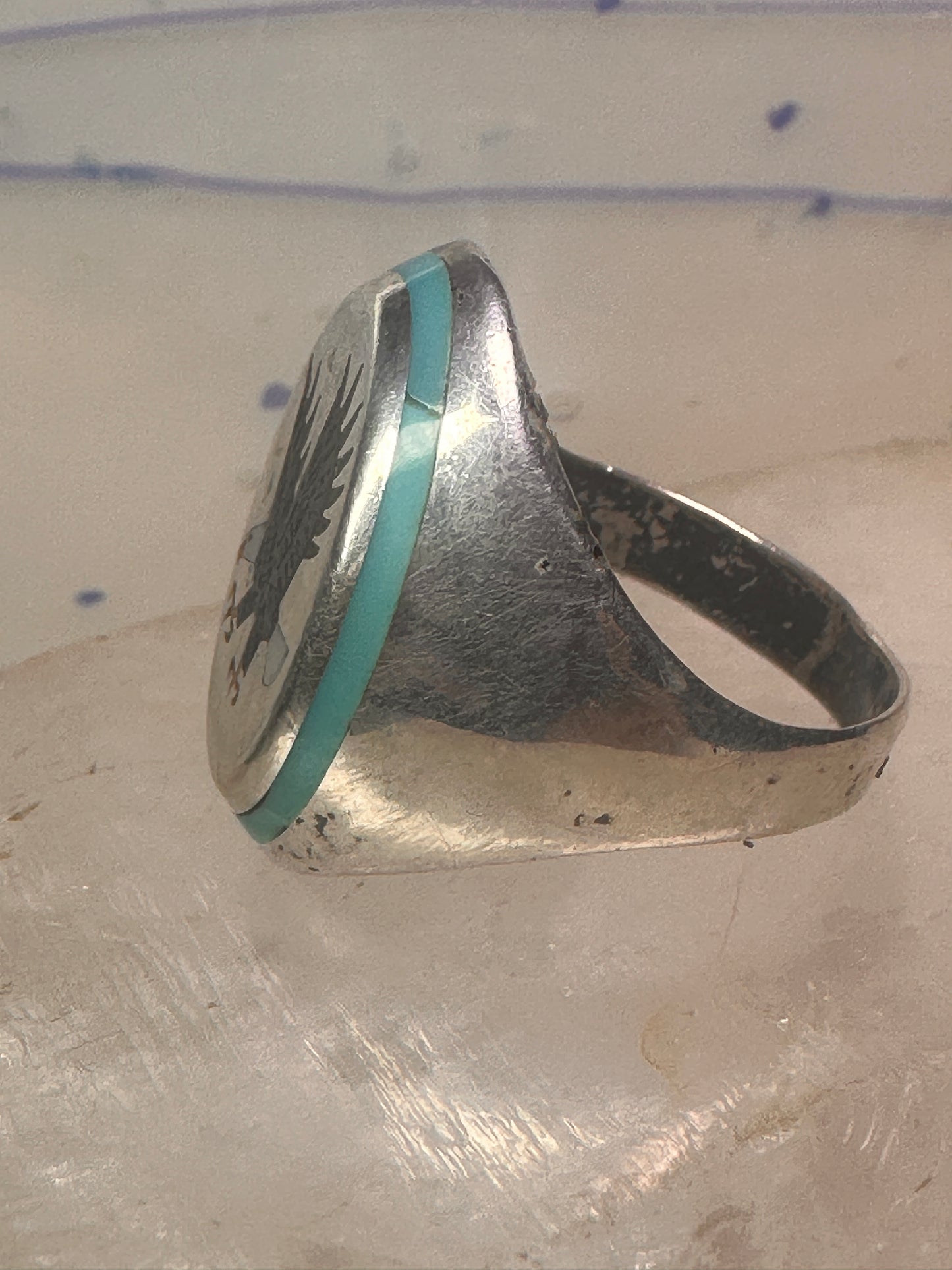 Eagle ring Navajo turquoise ring sterling silver size 13.50 women men