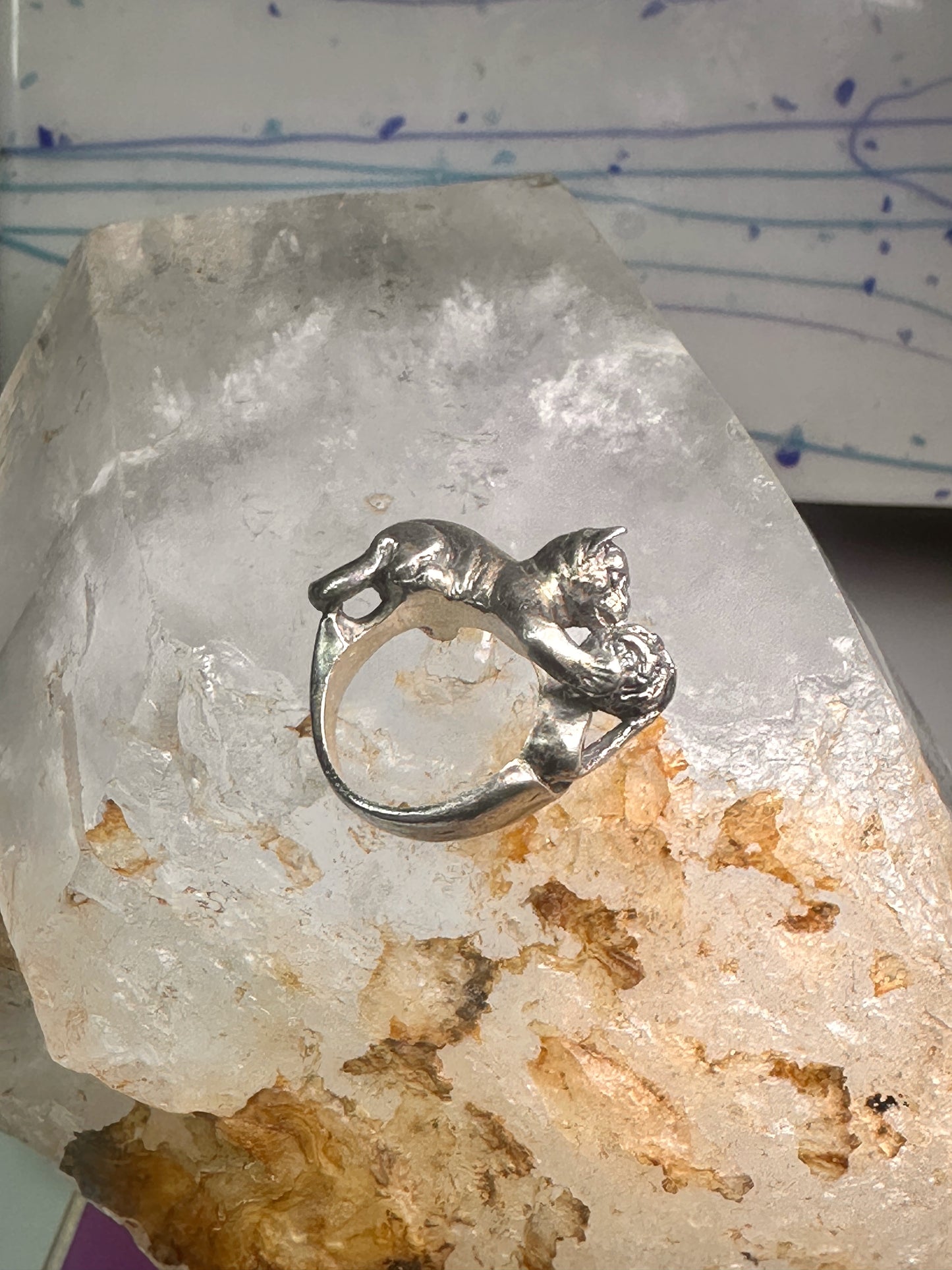 Cat Ring with ball of yarn band size 5 women girls