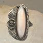 Long Mother of Pearl ring Navajo feather size 5.50 sterling silver women