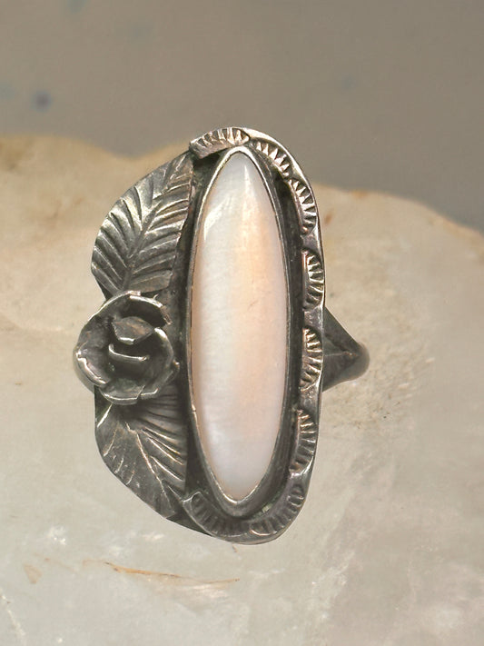 Long Mother of Pearl ring Navajo feather size 5.50 sterling silver women