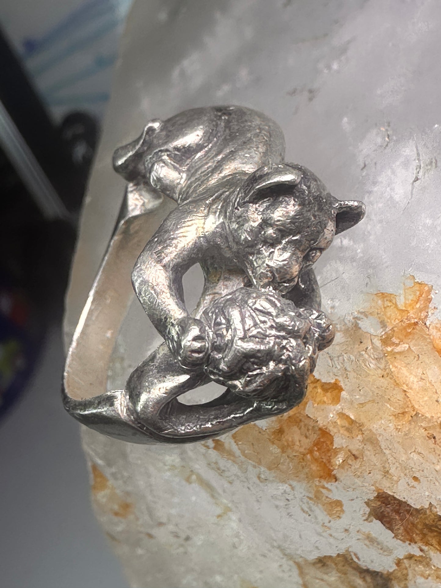 Cat Ring with ball of yarn band size 5 women girls