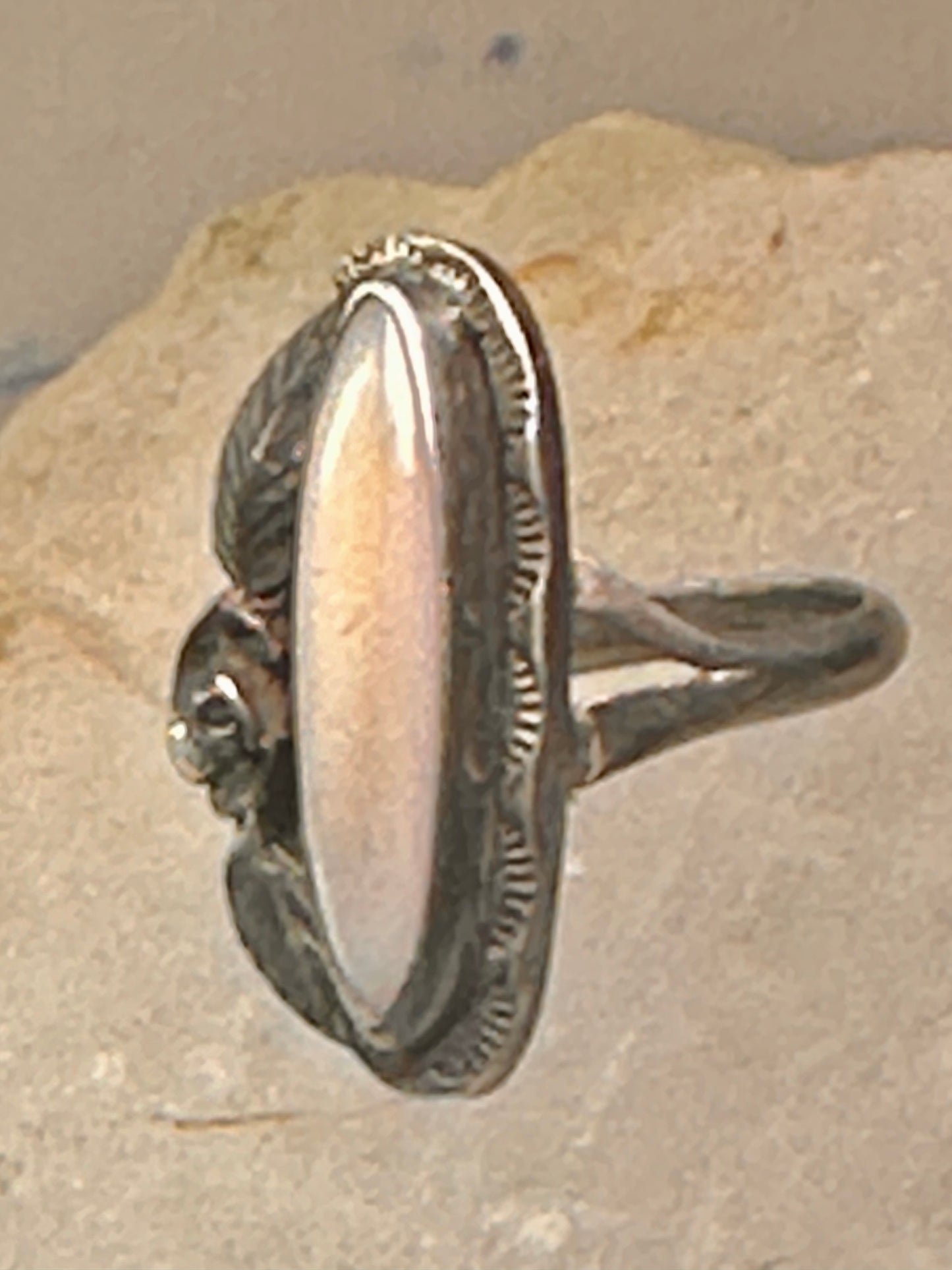 Long Mother of Pearl ring Navajo feather size 5.50 sterling silver women