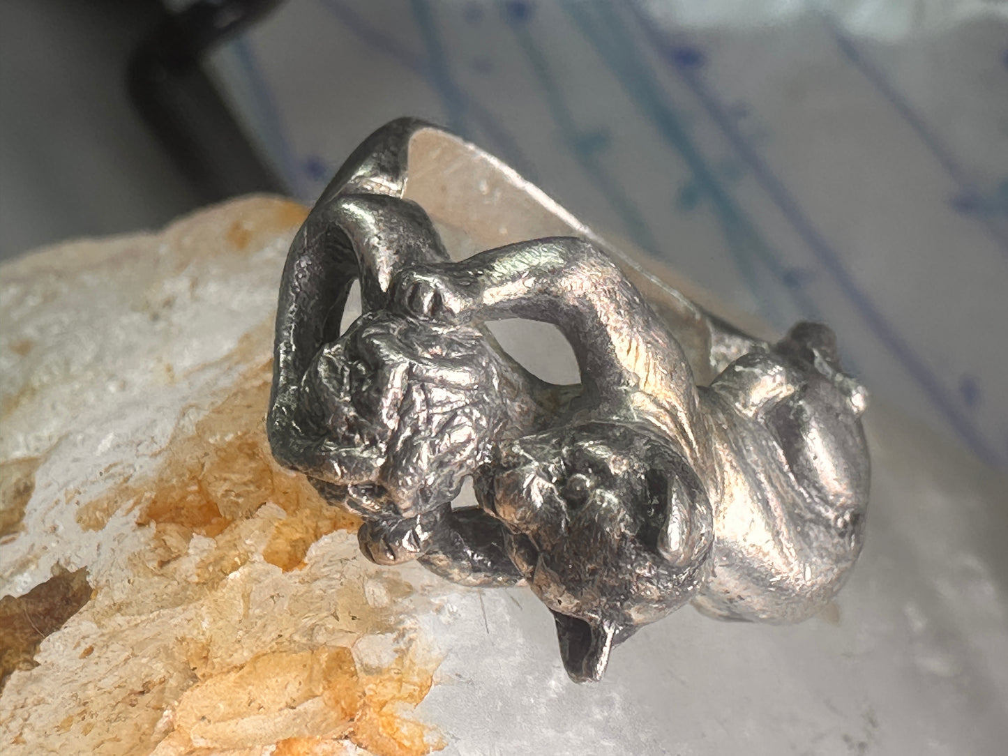 Cat Ring with ball of yarn band size 5 women girls