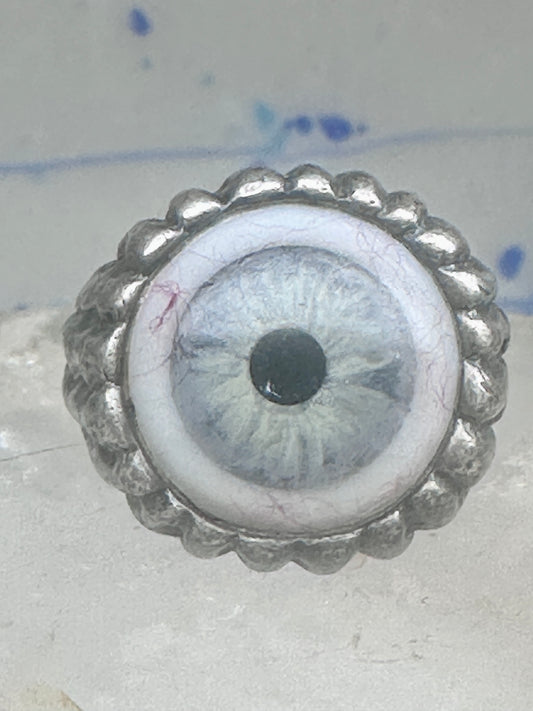 Glass Eye ring brutalist band size 10 sterling silver women men