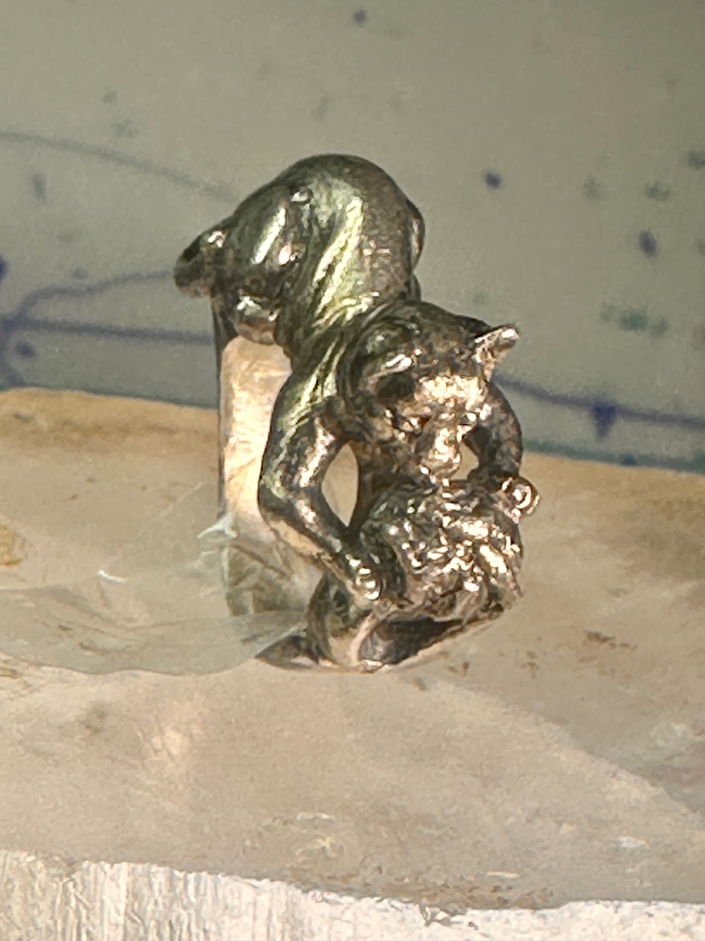 Cat Ring with ball of yarn band size 5 women girls