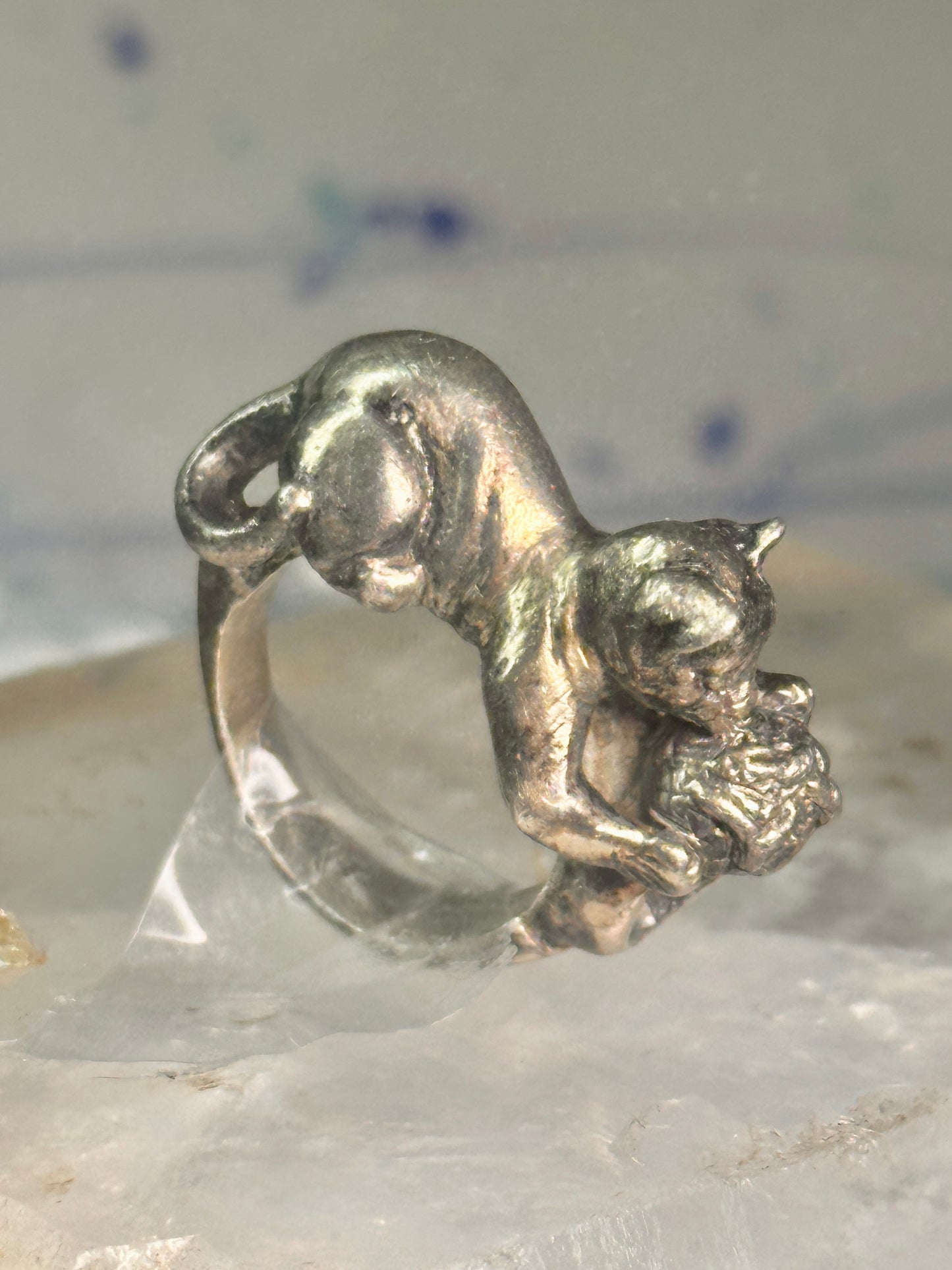 Cat Ring with ball of yarn band size 5 women girls