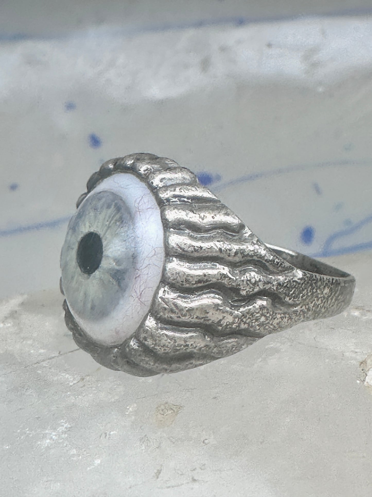Glass Eye ring brutalist band size 10 sterling silver women men