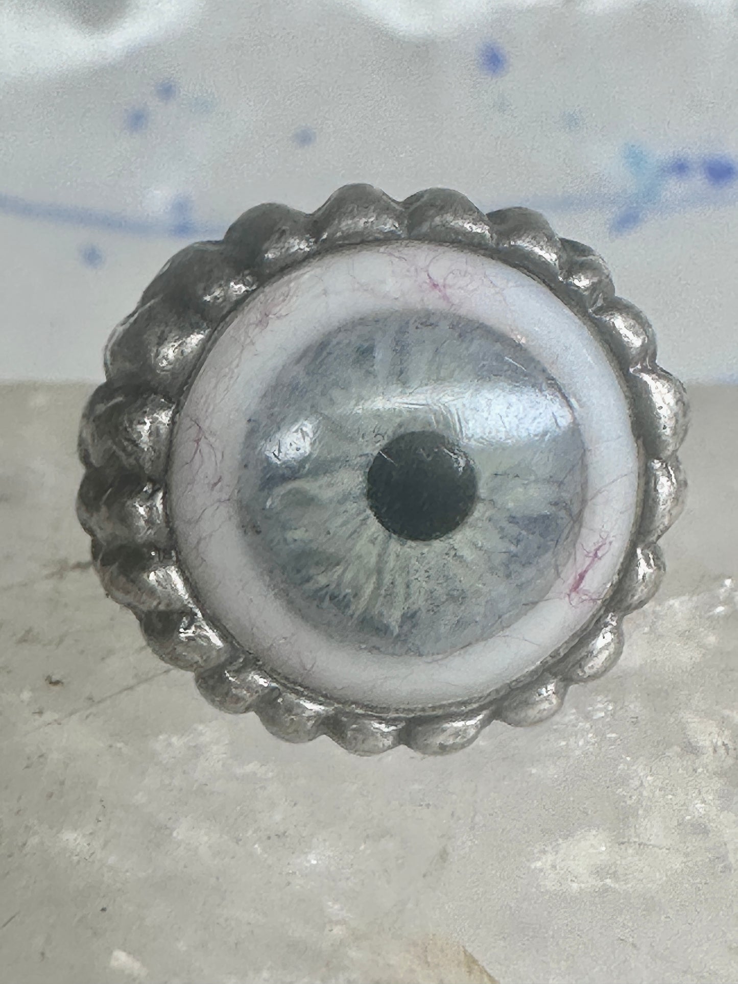 Glass Eye ring brutalist band size 10 sterling silver women men