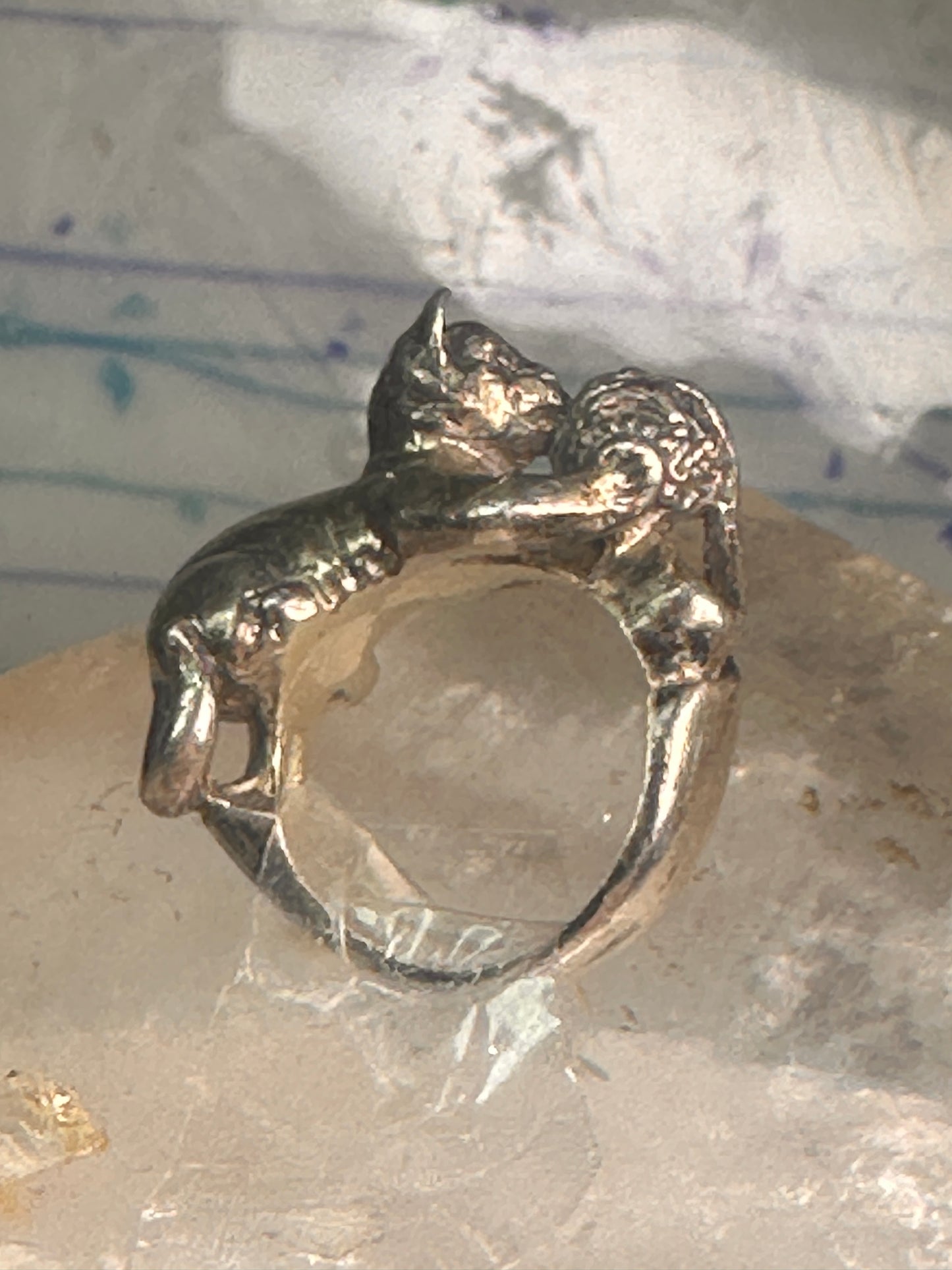 Cat Ring with ball of yarn band size 5 women girls
