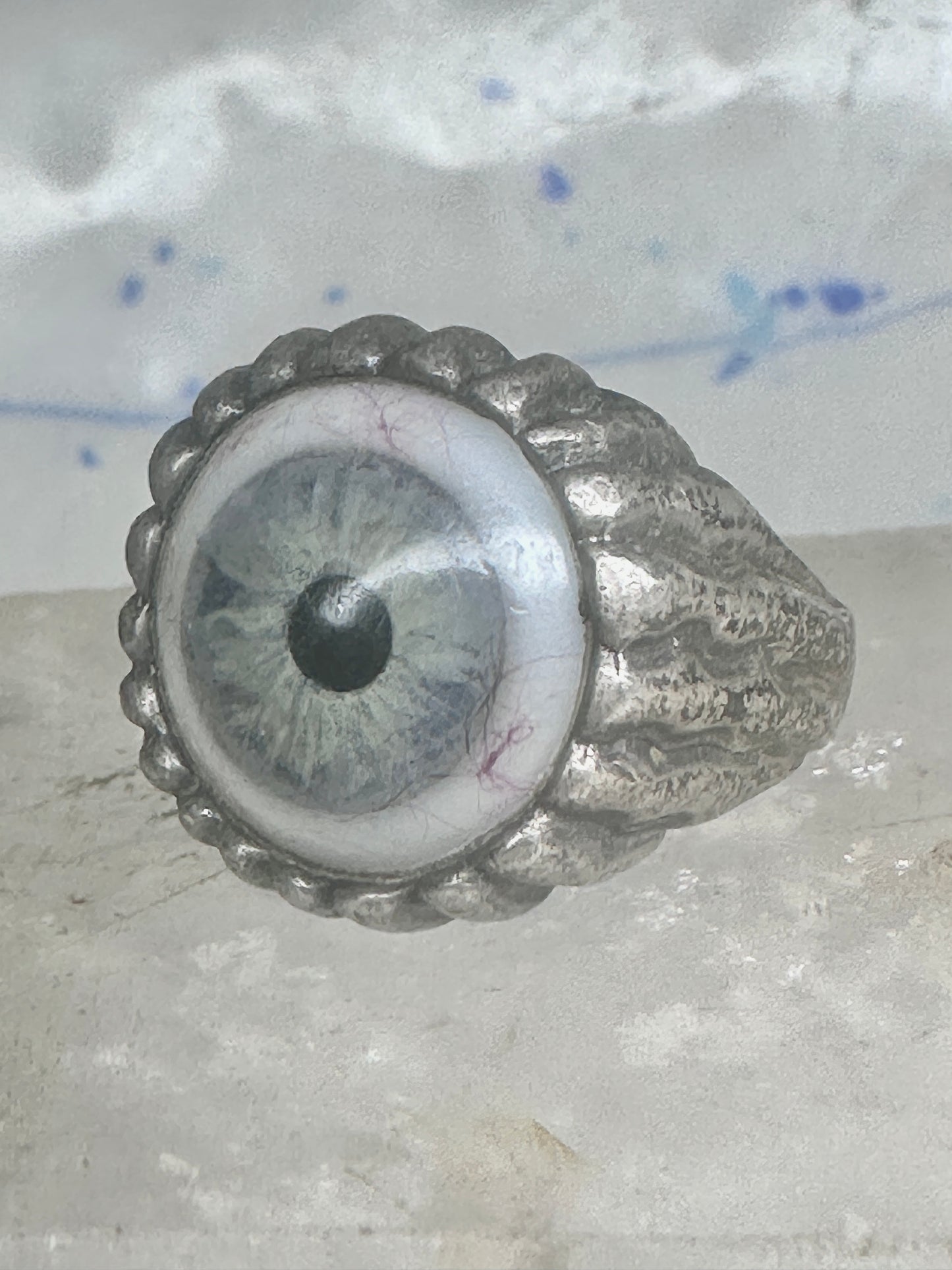 Glass Eye ring brutalist band size 10 sterling silver women men
