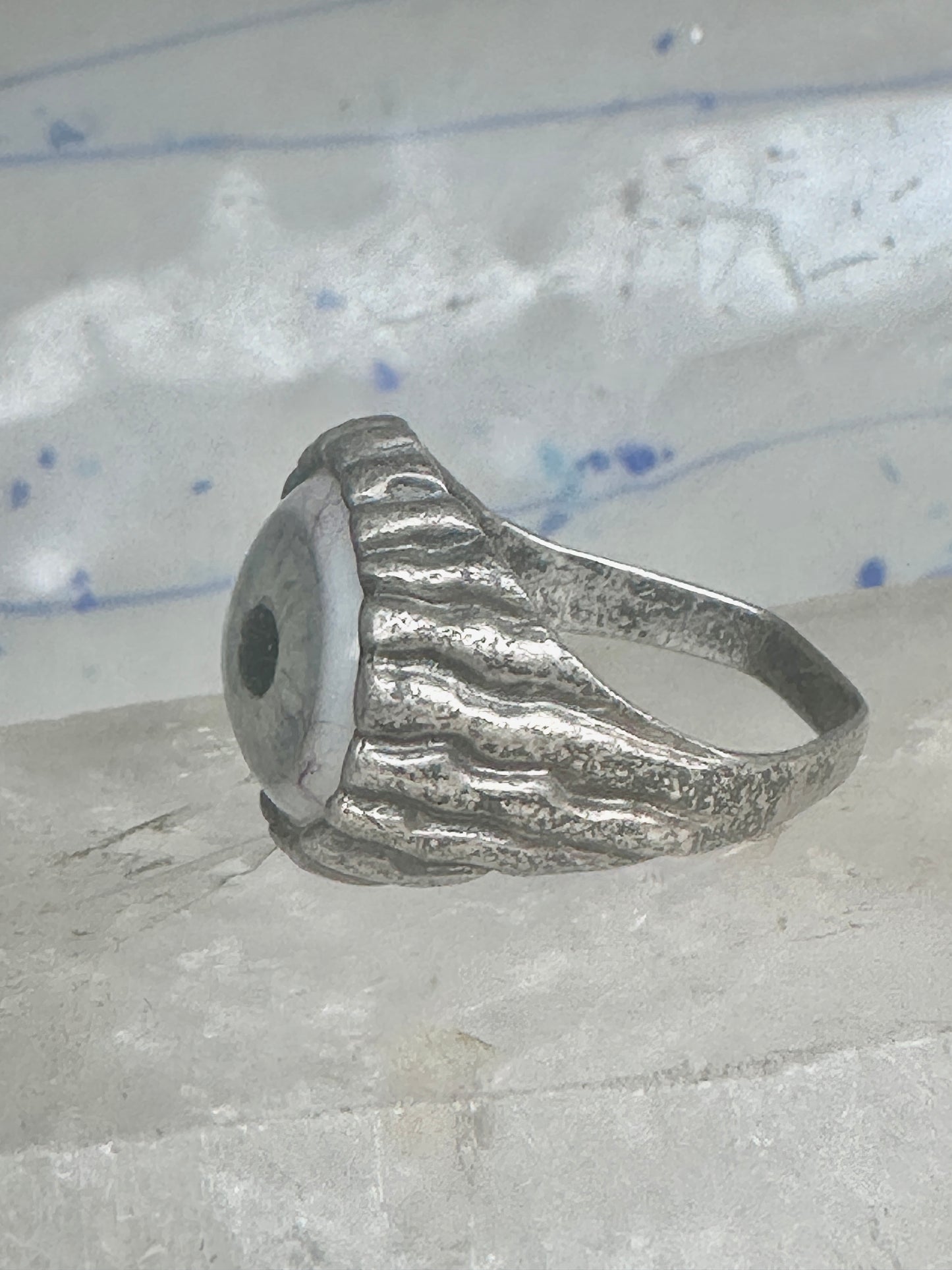 Glass Eye ring brutalist band size 10 sterling silver women men