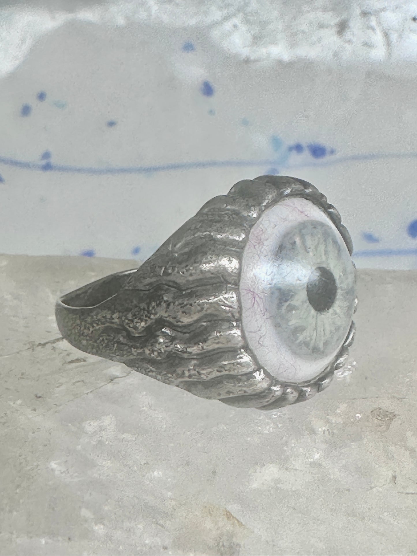 Glass Eye ring brutalist band size 10 sterling silver women men