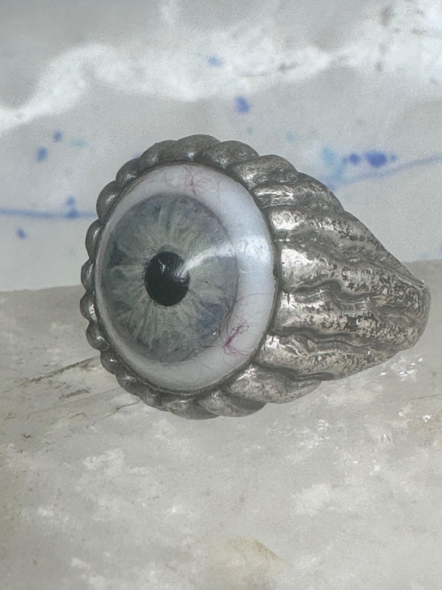 Glass Eye ring brutalist band size 10 sterling silver women men