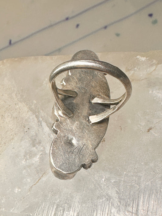 Long Mother of Pearl ring 3 stone Navajo feather size 6 sterling silver women&nbsp;