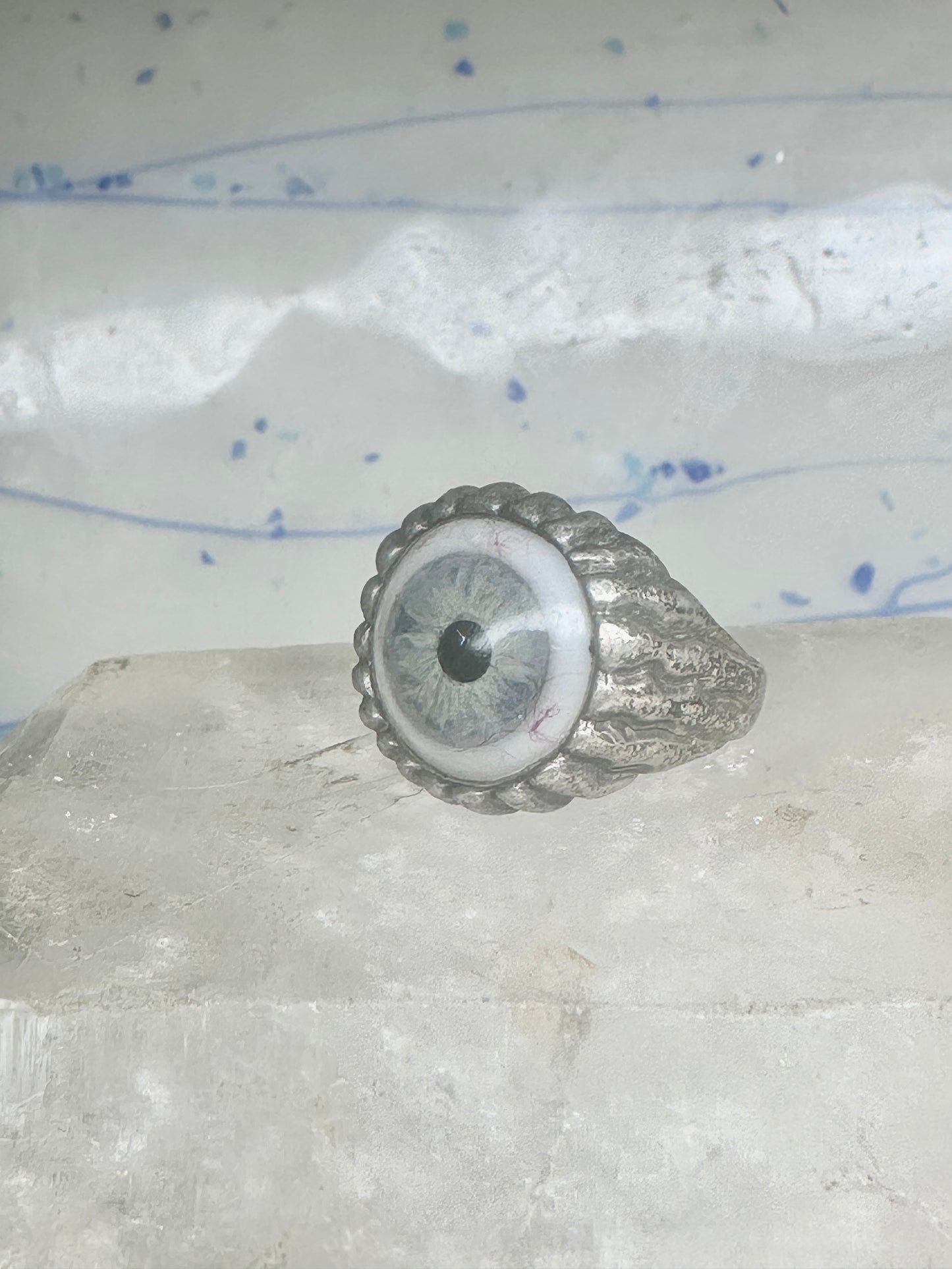 Glass Eye ring brutalist band size 10 sterling silver women men