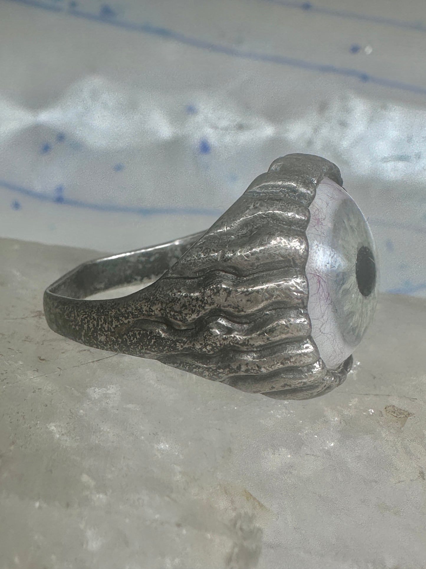 Glass Eye ring brutalist band size 10 sterling silver women men