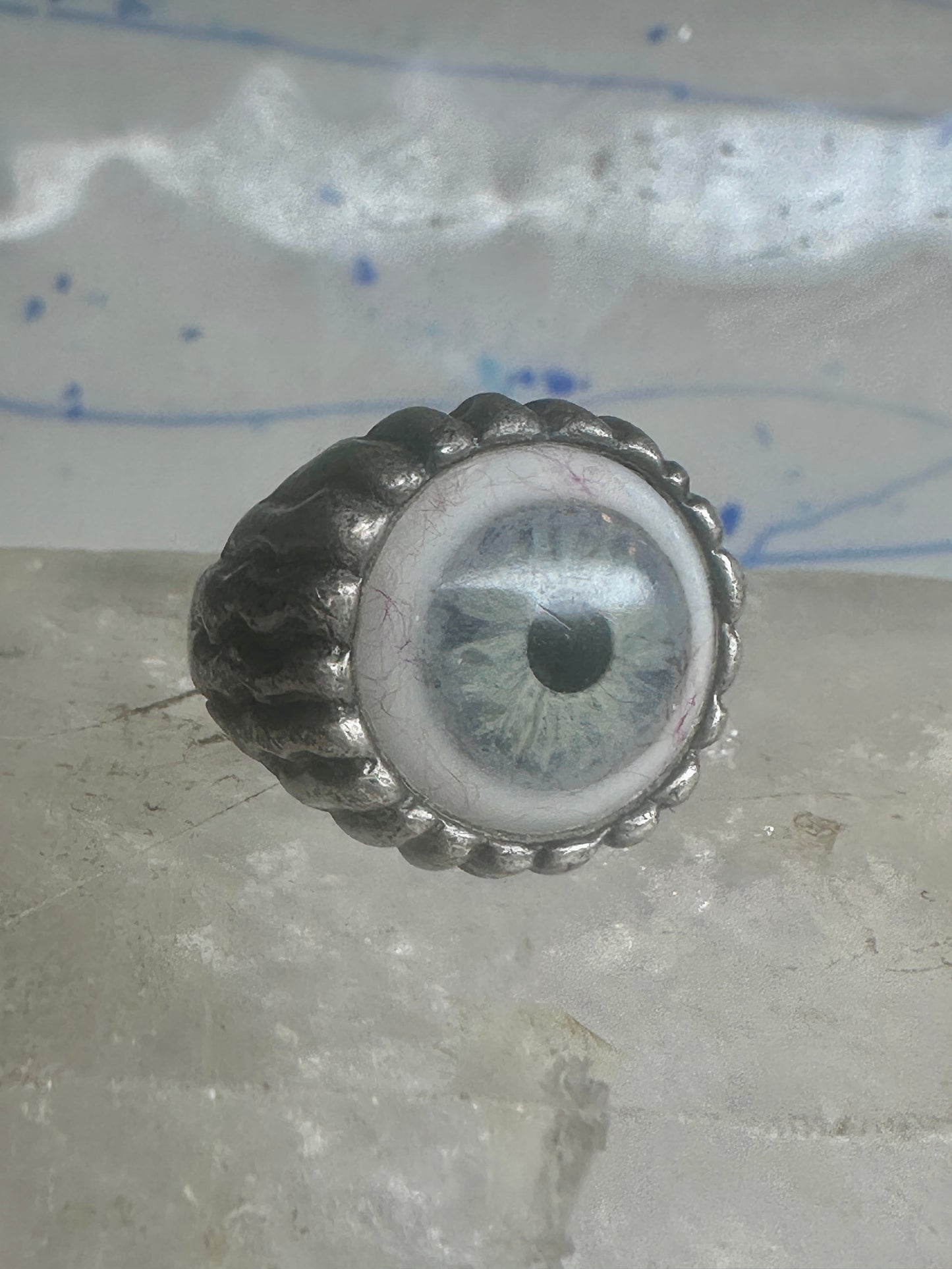 Glass Eye ring brutalist band size 10 sterling silver women men