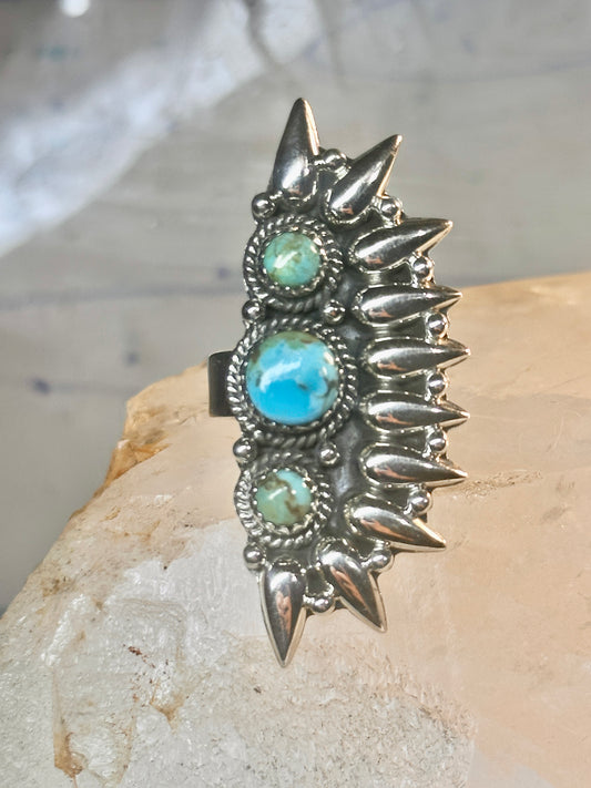 Long turquoise ring southwest size 7 Sterling silver women