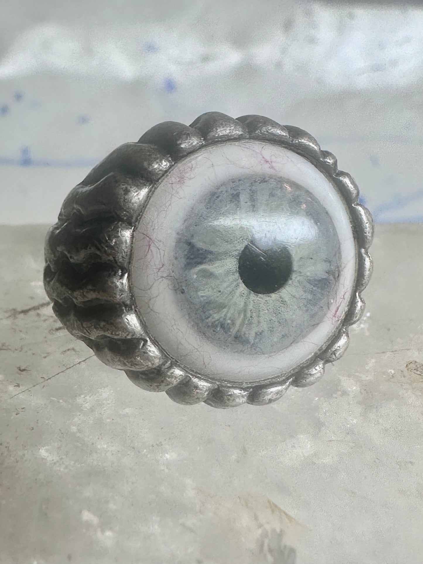 Glass Eye ring brutalist band size 10 sterling silver women men