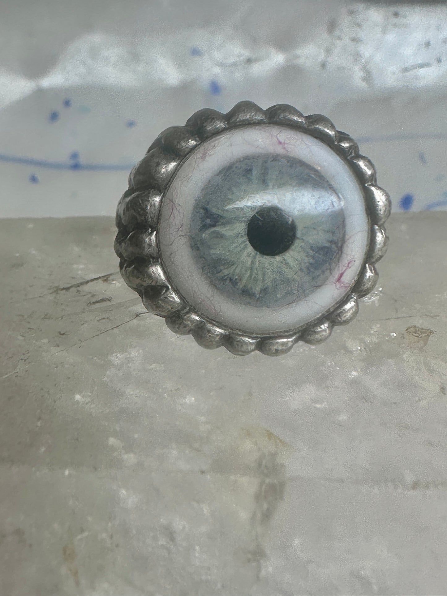 Glass Eye ring brutalist band size 10 sterling silver women men