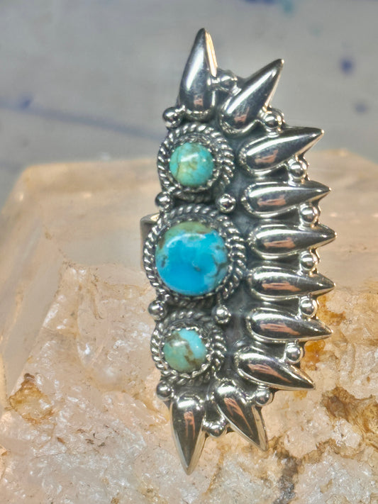 Long turquoise ring southwest size 7 Sterling silver women