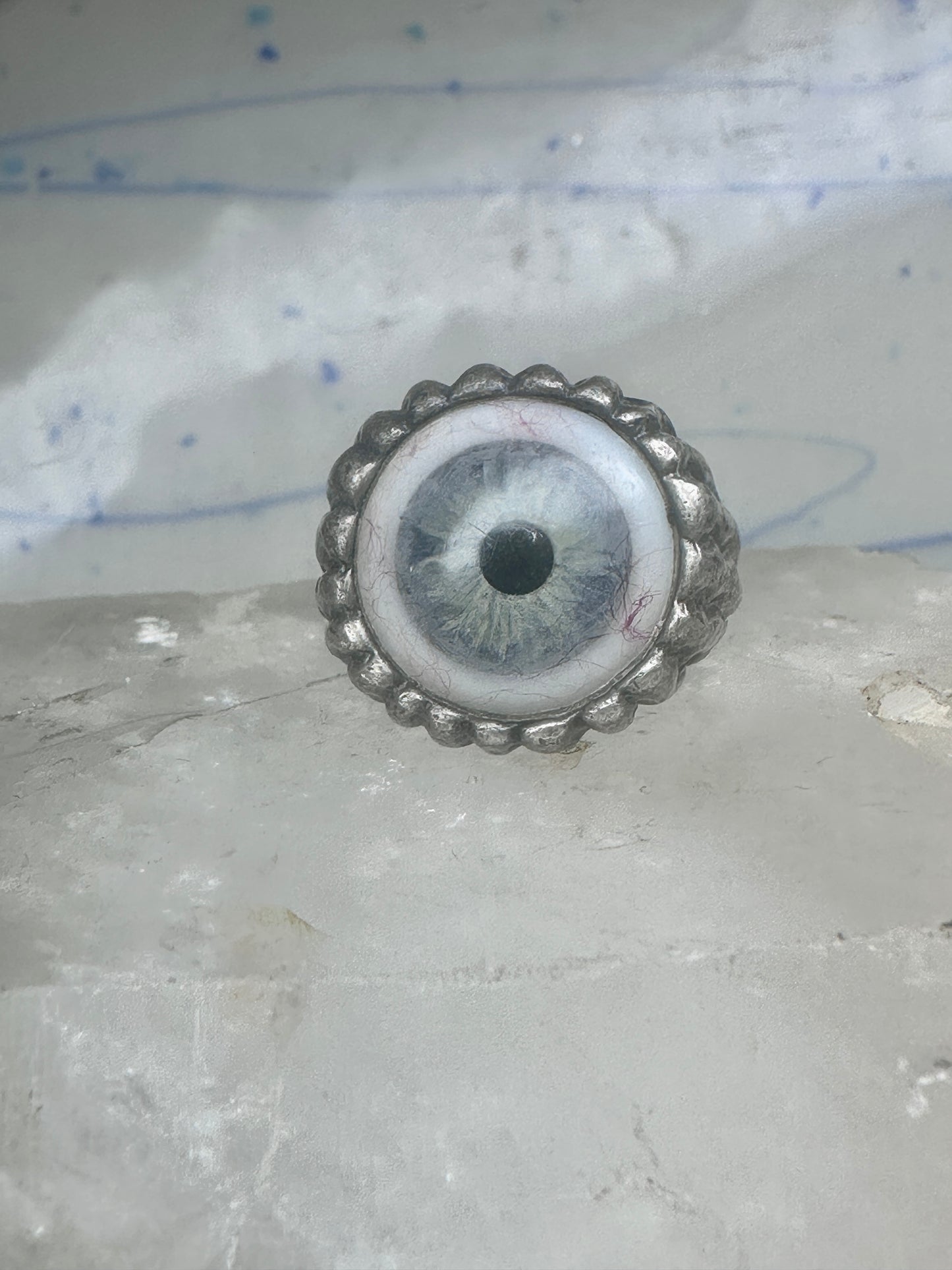 Glass Eye ring brutalist band size 10 sterling silver women men