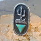 Long Saguaro Cactus ring bull skull turquoise ring Navajo size 7 Sterling silver women