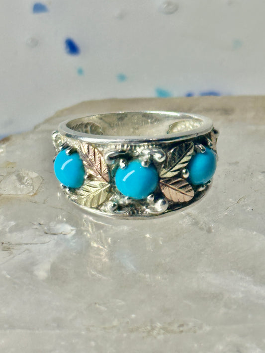 Black Hills Ring 3 stone turquoise band sterling silver size 5.75 women