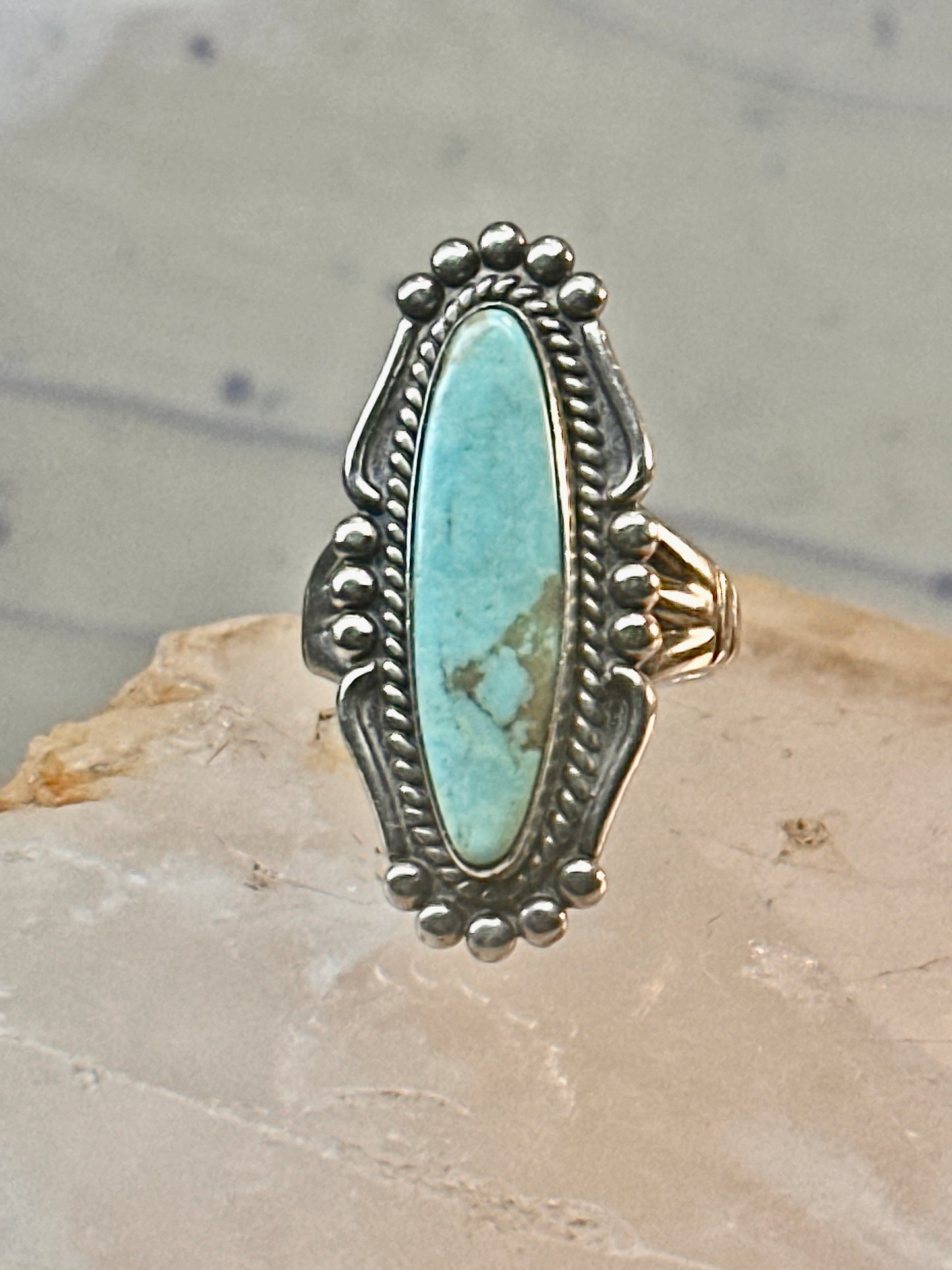 Long Navajo ring turquoise southwest size 6 Sterling silver women girls