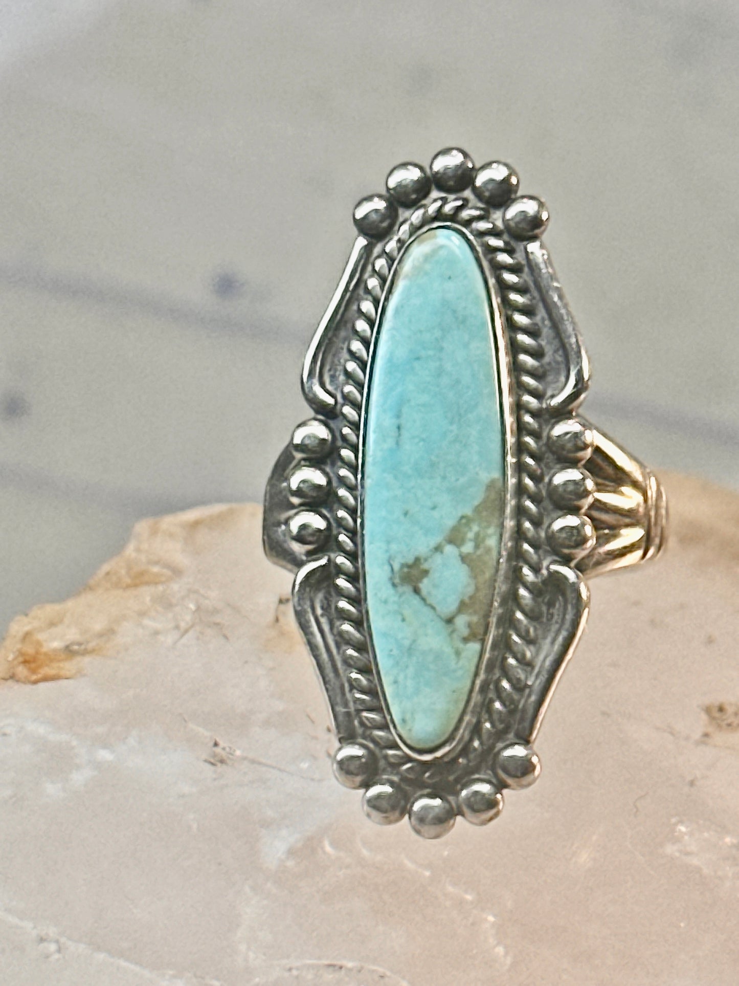 Long Navajo ring turquoise southwest size 6 Sterling silver women girls