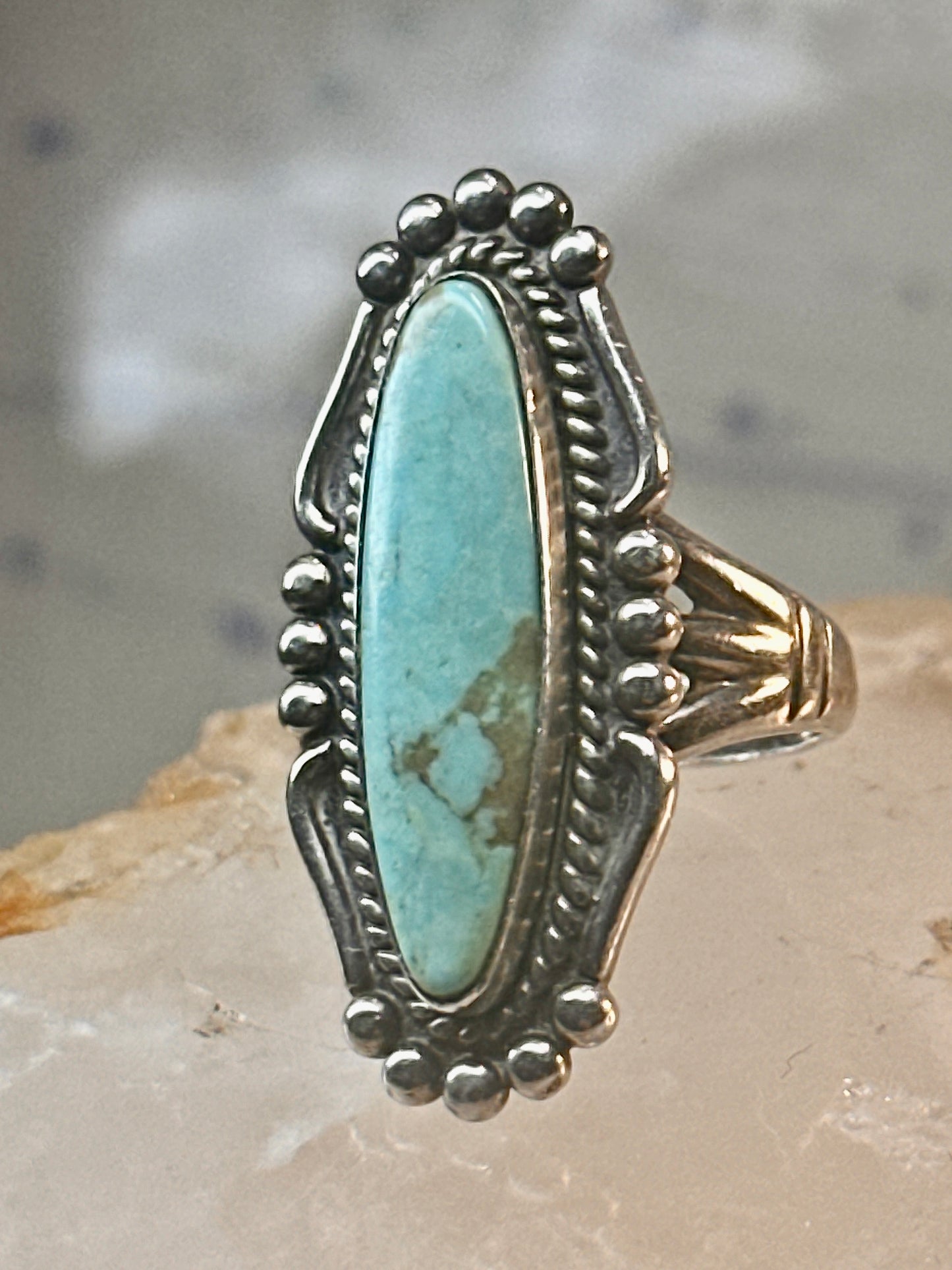 Long Navajo ring turquoise southwest size 6 Sterling silver women girls
