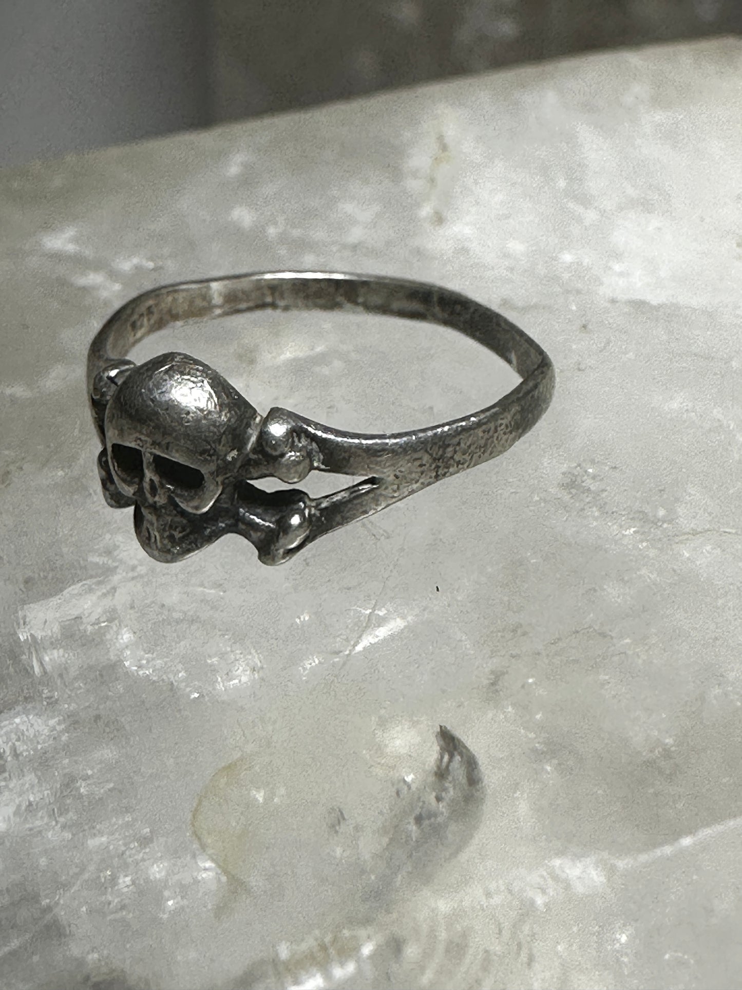 Skull ring  size 4.25 sterling silver biker women girls