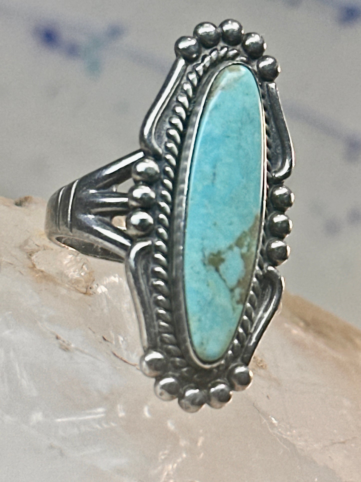 Long Navajo ring turquoise southwest size 6 Sterling silver women girls