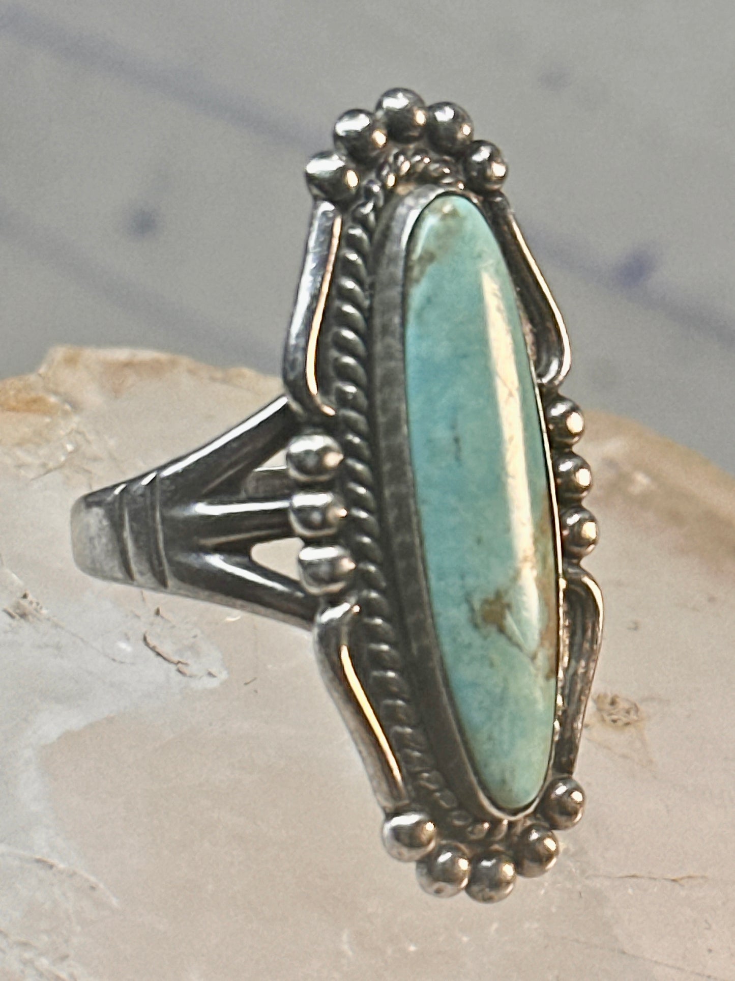 Long Navajo ring turquoise southwest size 6 Sterling silver women girls