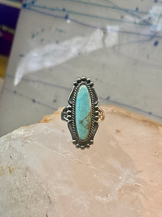 Long Navajo ring turquoise southwest size 6 Sterling silver women girls