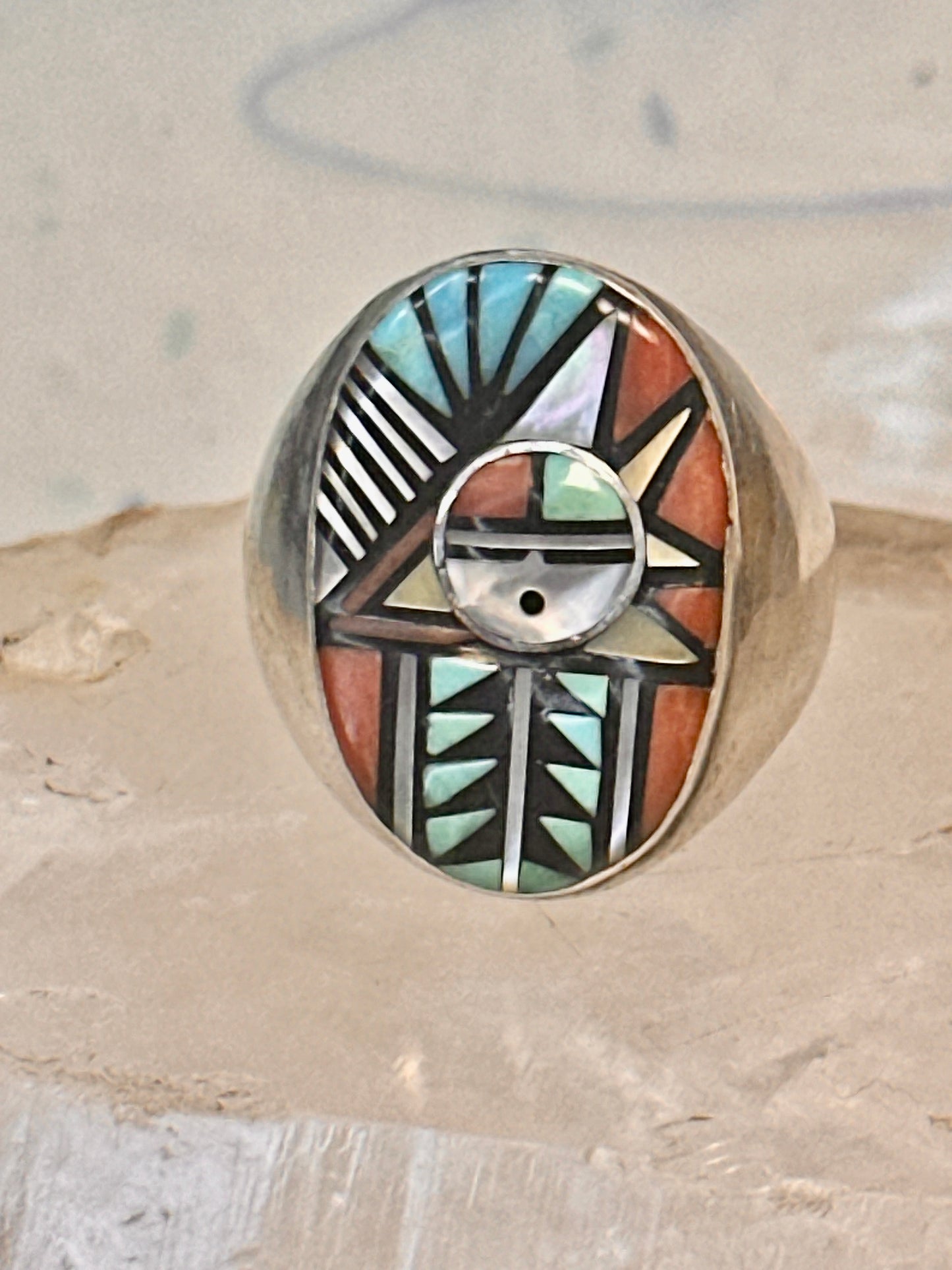 Zuni ring Angelina Laahty sun turquoise coral MOP Jet size 11.75 Sterling silver women men