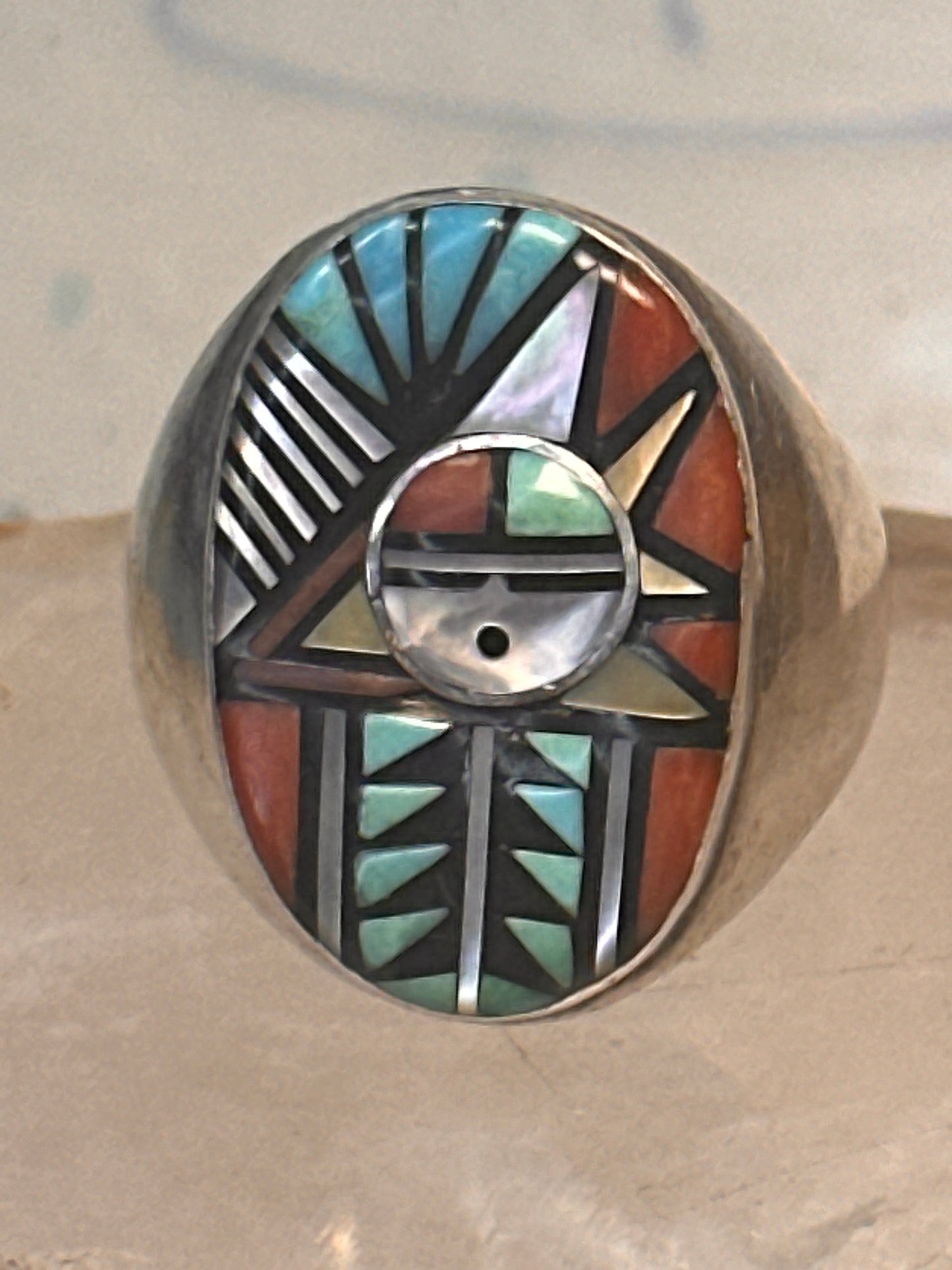 Zuni ring Angelina Laahty sun turquoise coral MOP Jet size 11.75 Sterling silver women men