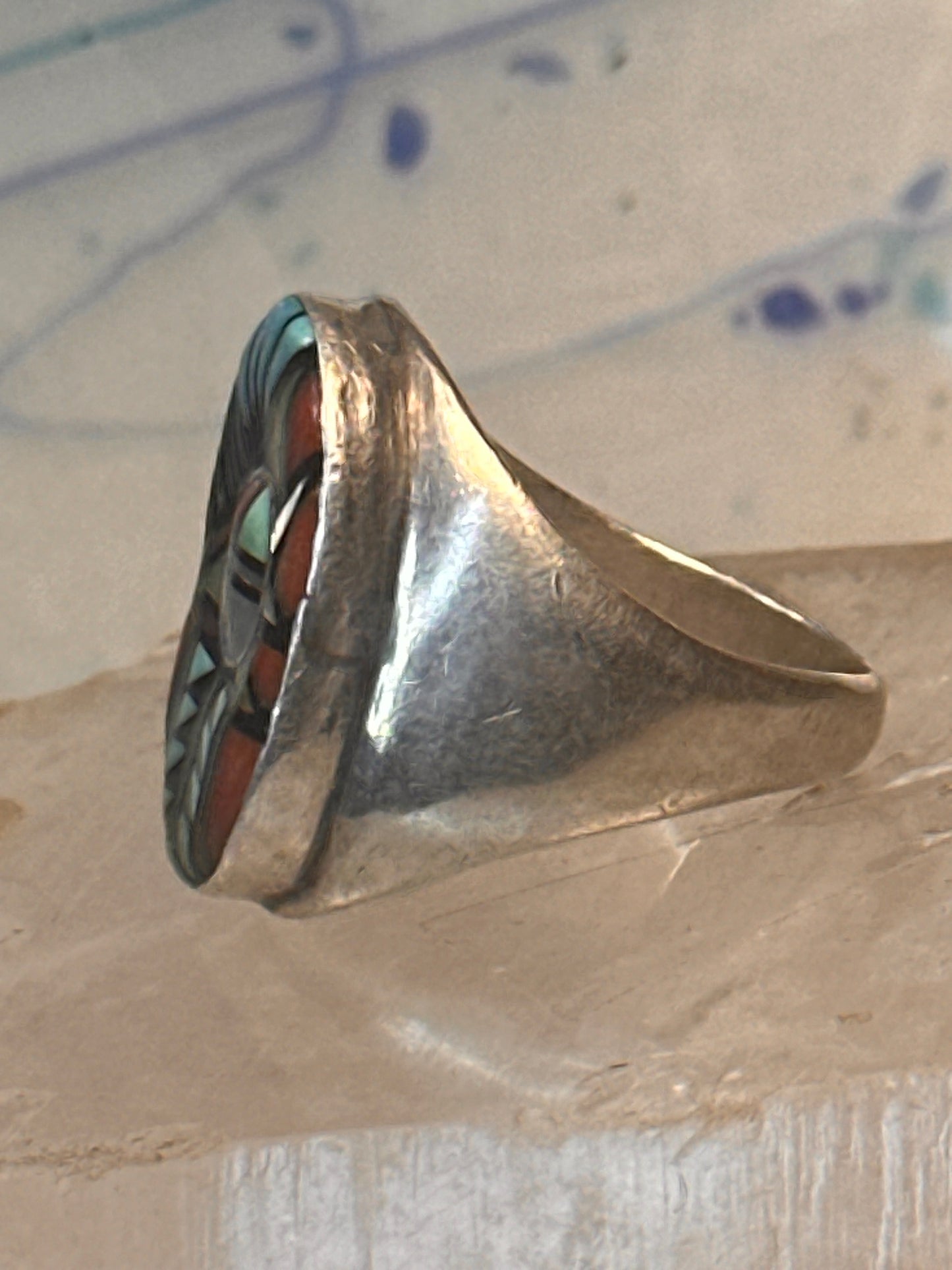 Zuni ring Angelina Laahty sun turquoise coral MOP Jet size 11.75 Sterling silver women men