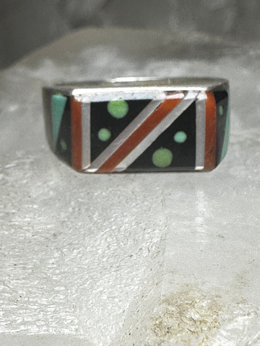Zuni ring turquoise onyx inlay size 6 sterling silver women girls