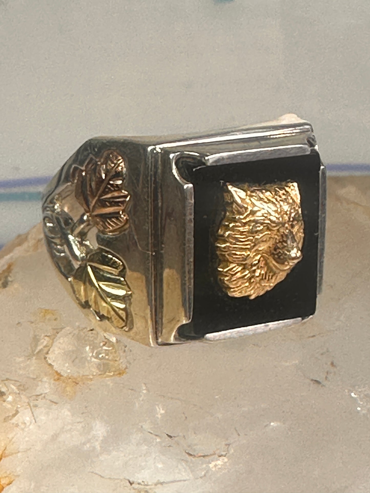 Black Hills Gold Ring wolf leaves size 10 sterling silver women men