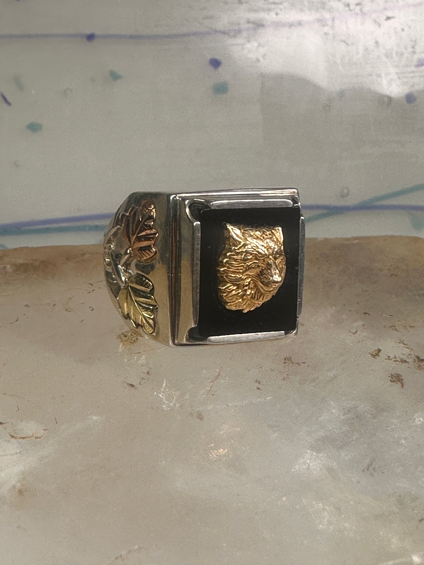 Black Hills Gold Ring wolf leaves size 10 sterling silver women men