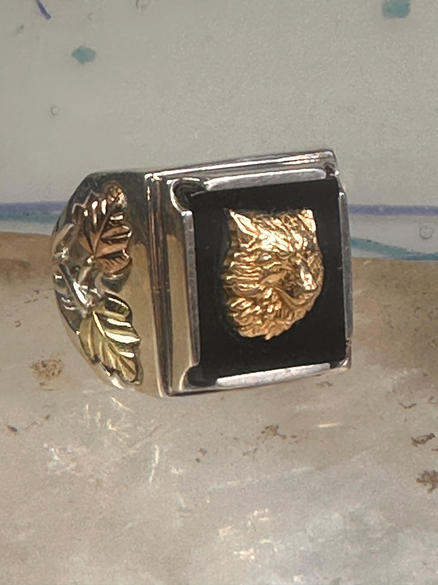 Black Hills Gold Ring wolf leaves size 10 sterling silver women men