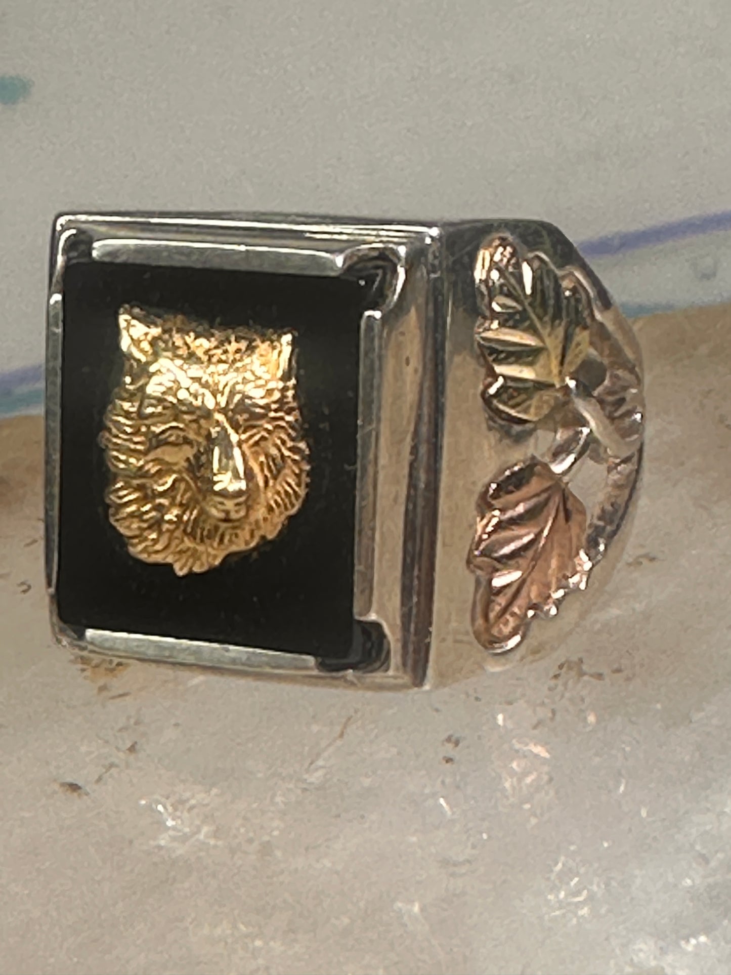 Black Hills Gold Ring wolf leaves size 10 sterling silver women men