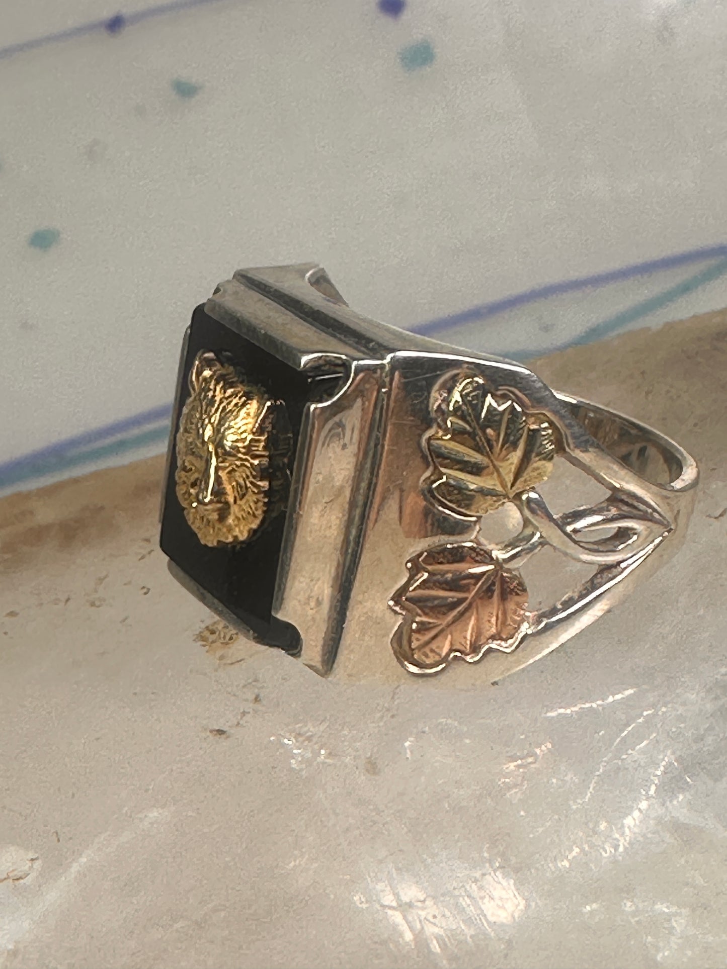 Black Hills Gold Ring wolf leaves size 10 sterling silver women men