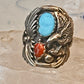 Eagle ring Navajo turquoise coral  size 8 Sterling silver women men