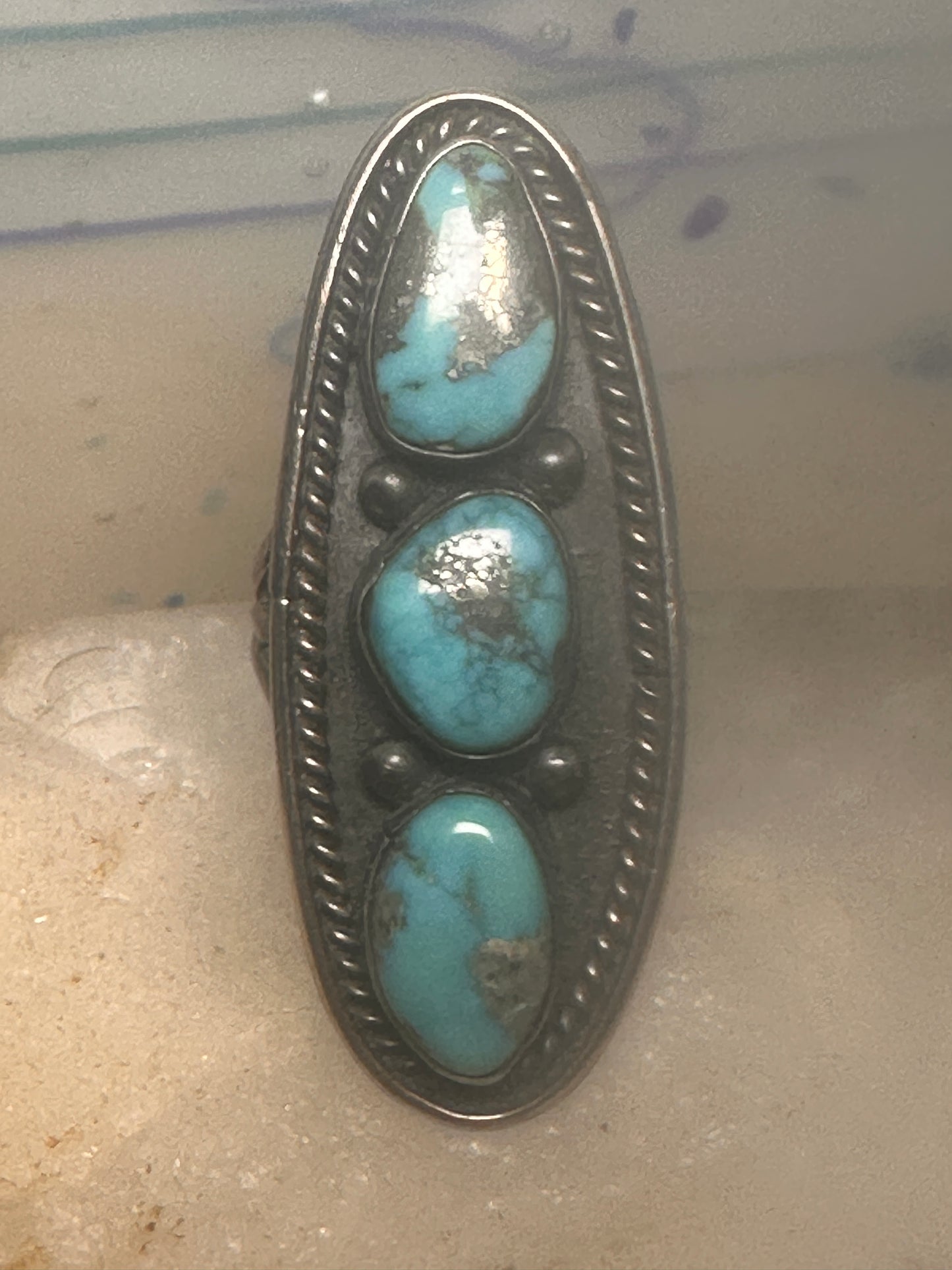 Long turquoise ring Navajo Size 5.5 sterling silver women
