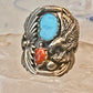 Eagle ring Navajo turquoise coral  size 8 Sterling silver women men